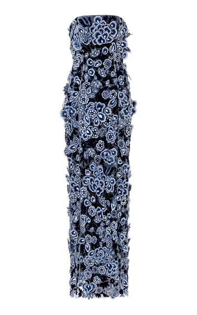 La Fuori Moonlit Flora Embellished Maxi Dress In Blue