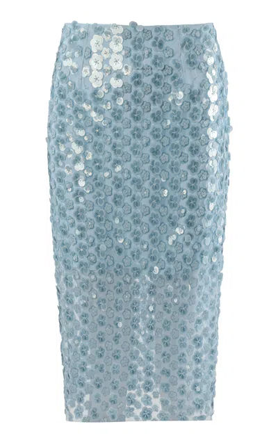 La Fuori Moonstone Sequined Midi Skirt In Blue