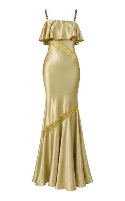 La Fuori Moss Belle Silk Maxi Dress In Gold