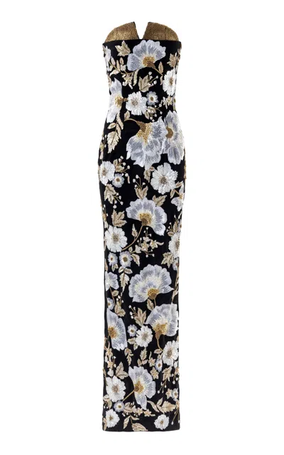 La Fuori Noir Fleur Embellished Maxi Dress In Black