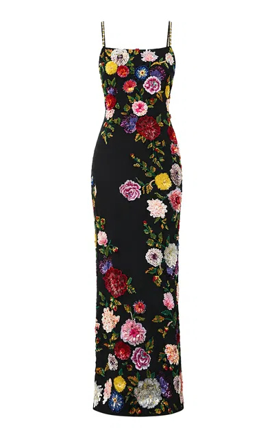 La Fuori Noir Jardin Embellished Slip Dress In Black