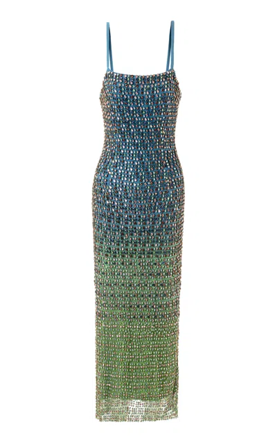 La Fuori Ocean Prism Embellished Maxi Dress In Blue