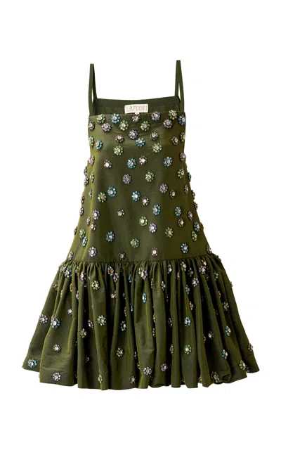 La Fuori Olive Elan Embellished Mini Dress In Green