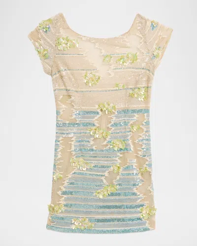 La Fuori Ombre Embellished Cap-sleeve Backless Mini Dress