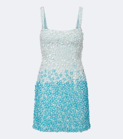 La Fuori Là Fuori Ombré Floral Sequined Silk Minidress In Blue