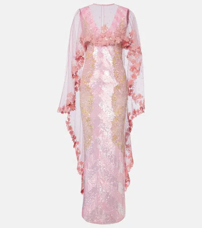 La Fuori Là Fuori Panorama Embellished Caped Gown In Pink