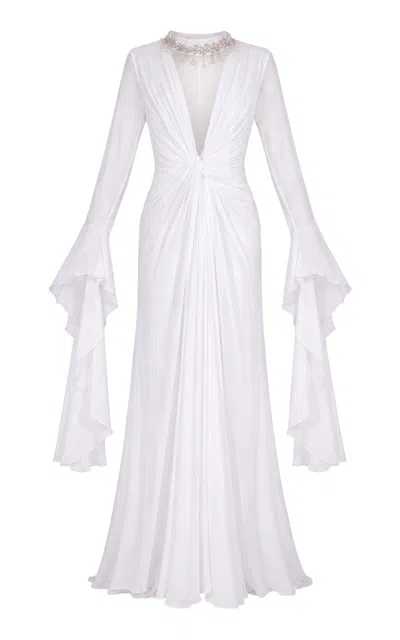 La Fuori Pearl Cascade Sculpted Silk Gown In White