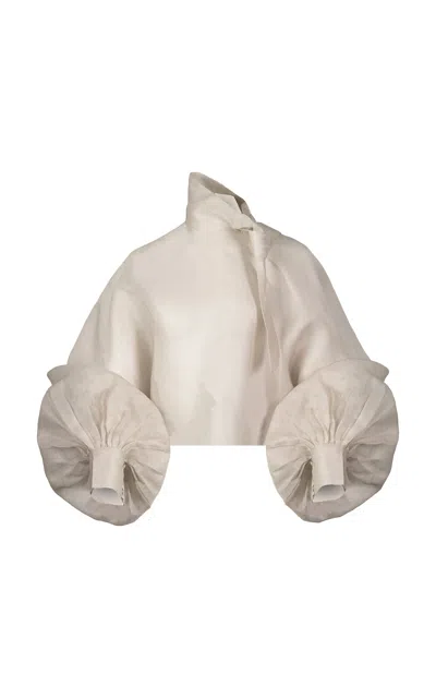 La Fuori Pearl Tie-up Silk Top In Neutral