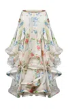 La Fuori Petal Cascade Flounce Silk Skirt In Neutral