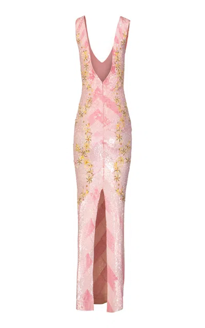 La Fuori Petal Panorama Embellished Maxi Dress In Pink