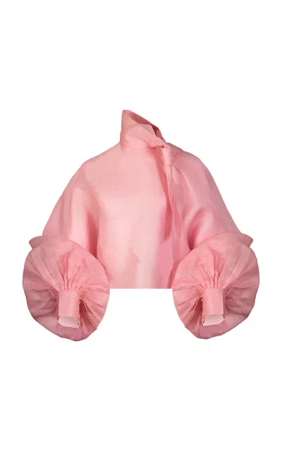 La Fuori Petal Pink Tie-up Silk Top