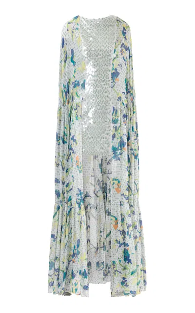 La Fuori Petals In Mist Sequined Dress In Blue