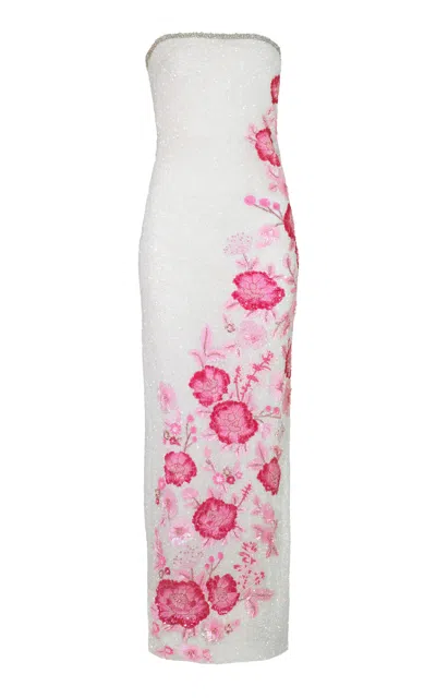 La Fuori Pink Cherub Column Dress In White