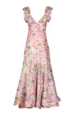 La Fuori Pink Lily Blossom Linen-silk Dress In Multi