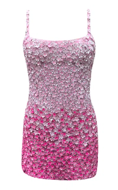 La Fuori Pink Petal Ombre Embroidered Dress