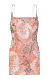 La Fuori Poised Pink Floral Embroidered Silkdress In Multi