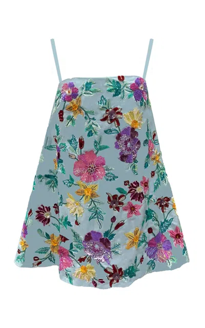 La Fuori Rhapsody Floral Embroidered Dress In Blue