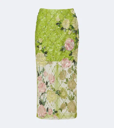 La Fuori Là Fuori Rose Geo Garden Embellished Midi Skirt In Multi