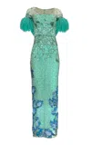 La Fuori Sapphire Sage Embroidered Dress In Green
