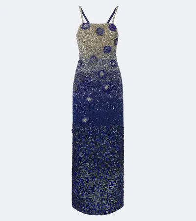 La Fuori Là Fuori Sapphire Stardust Embellished Gown In Blue