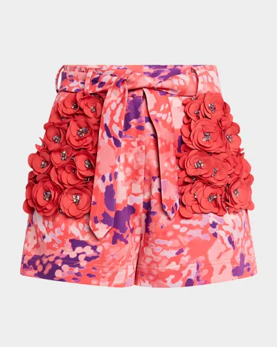 La Fuori Savanna Coral Deline 3d Floral Shorts