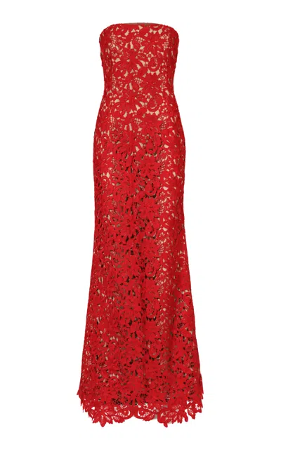 La Fuori Scarlet Majeste Lace Maxi Dress In Red