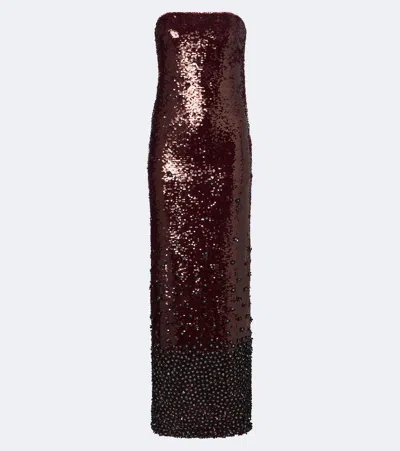La Fuori Sequined Bustier Gown In Black