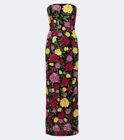 La Fuori Sequined Floral Bustier Gown In Multicoloured
