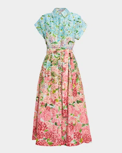 La Fuori Sequined Hydrangea-print Silk-linen Organza Midi Shirtdress In Multi
