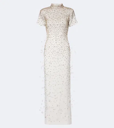 La Fuori Là Fuori Seraphina Embellished Feather-trimmed Gown In Multi