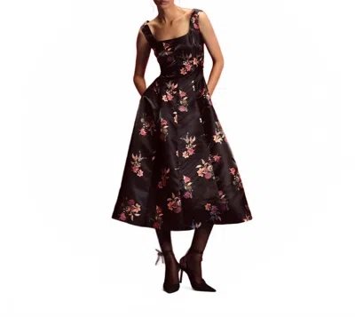 La Fuori Silk Midi Dress In Noir Flora Print In Black