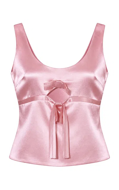 La Fuori Sorbet Silk Bow Top In Pink