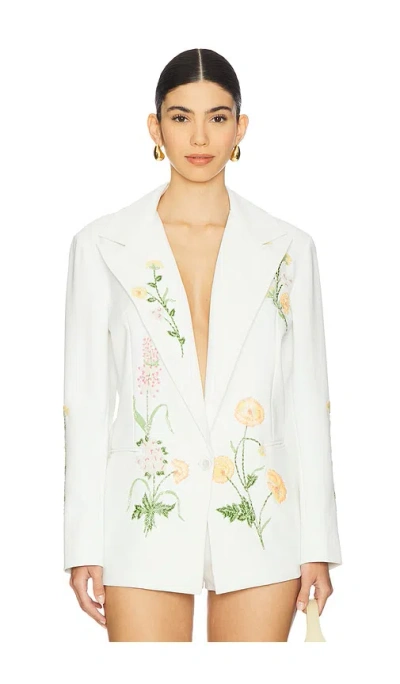 La Fuori Summer Bloom Embellished Jacket In White