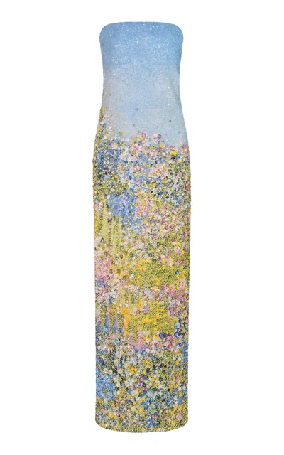 La Fuori Summer Meadow Column Dress In Blue