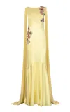 La Fuori Sunlit Bloom Embroidered Silk Maxi Dress In Yellow