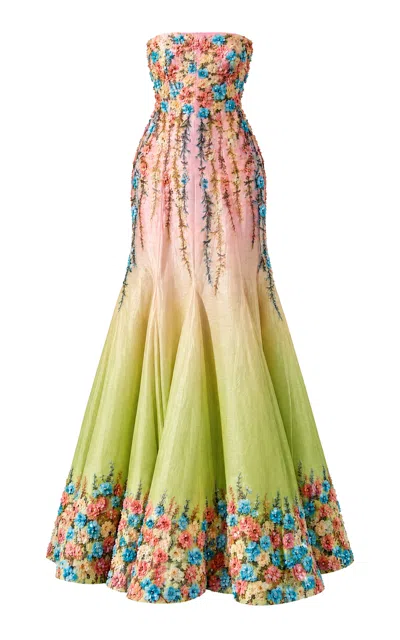 La Fuori Sunlit Wildflower Silk-linen Maxi Dress In Multi