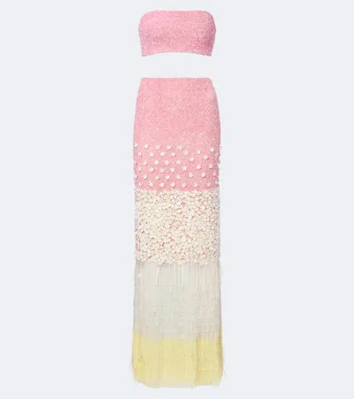 La Fuori Là Fuori Sunrise Fringe Cascade Top And Maxi Skirt Set In Multicoloured