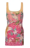 La Fuori Sunrise Lily Field Embroidered Mini Dress In Pink