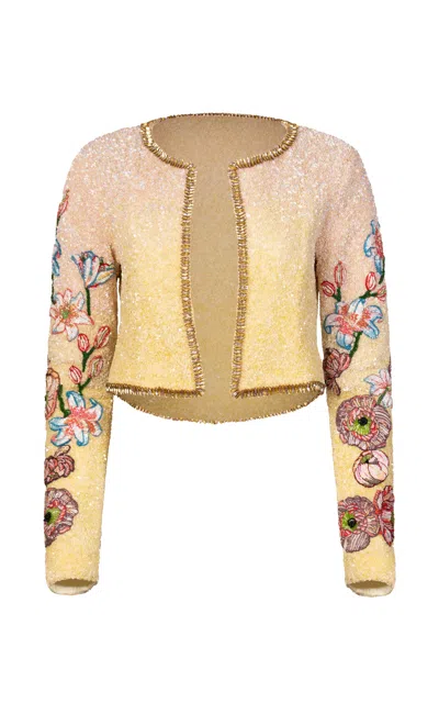 La Fuori Sunrise Lily Field Embroidered Mini Jacket In Multi