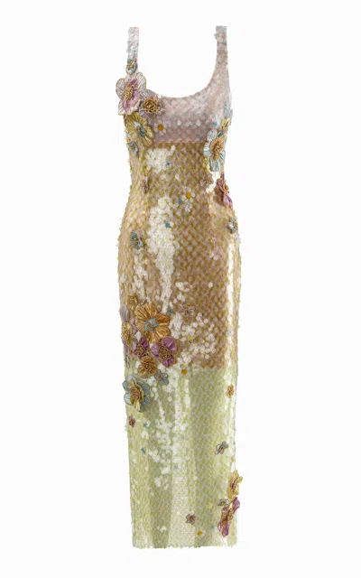 La Fuori Sunset Bloom Embellished Midi Dress In Multi