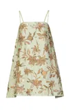 La Fuori Touched By Gold Emb Embroidered Silk Mini Dress In Green
