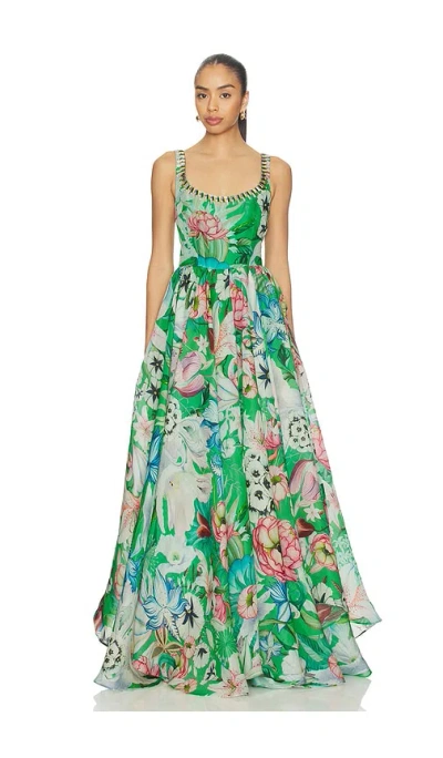 La Fuori Tropical Rhapsody Printed Gown In Multi