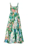 La Fuori Tropical Rhapsody Printed Silk Gown In Green