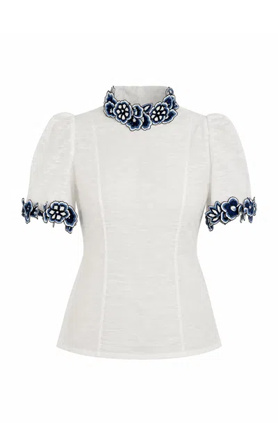 La Fuori Tuscan Azzurra Linen-silk Top In White