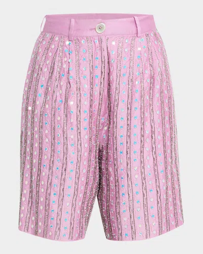 La Fuori Vixen Vortex Geo Embellished Pleated Shorts