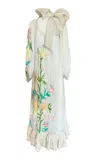 La Fuori White Whimsical Embroidered Silk Dress