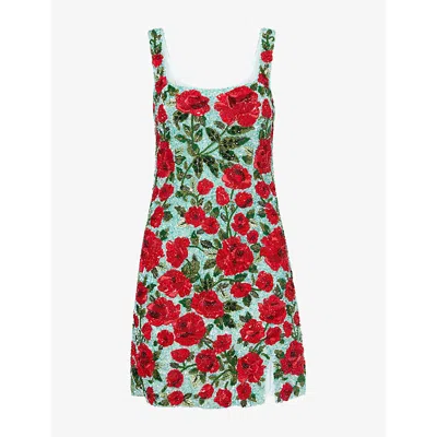 La Fuori Womens Crimson Rose Sequinned Mini Dress Blue Xs