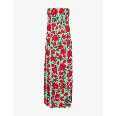 La Fuori Womens Crimson Rose Strapless Sequinned Maxi Dress Blue