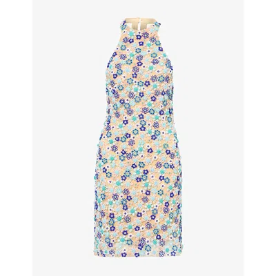 La Fuori Womens Floral Arbor Beaded Mini Dress Multi