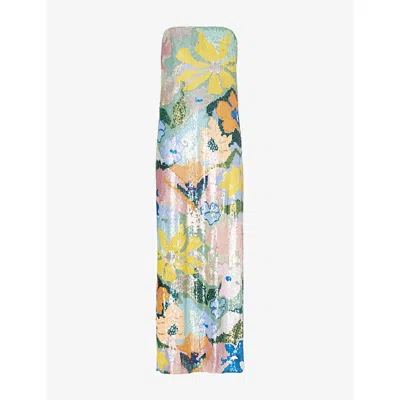 La Fuori Womens Floral Bandeau Sequinned Midi Dress Multi